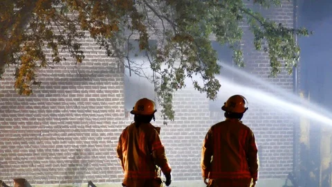 House scene with firefighters Stock Footage 114744438