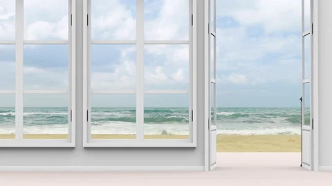 House with sea view, large window and sea beach view Stock-Footage 89833541