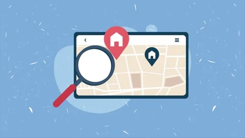 House search motion graphic with map and magnifier, real estate concept foo.. Stock Footage 333722652