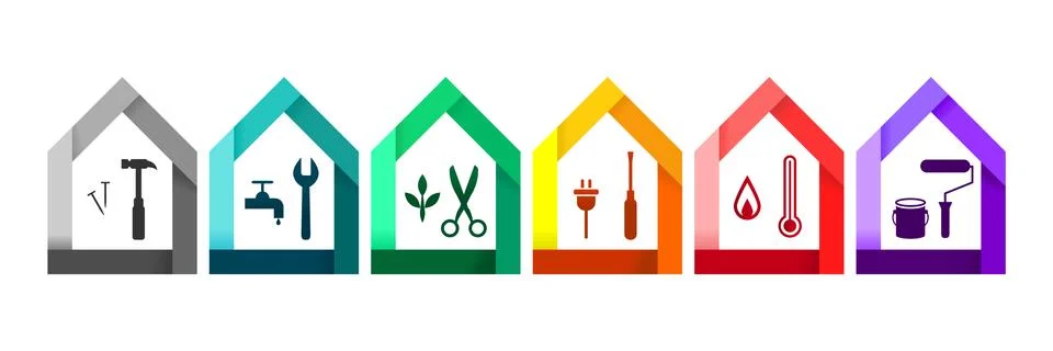 House set with various work tools Stock Illustration
