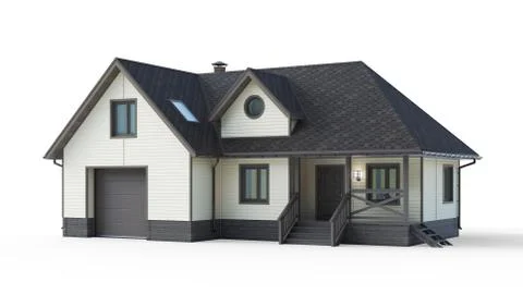House with shadow realistic 3d rendering Stock Illustration