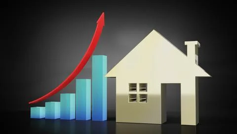 House shape and growth chart with an arrow - 3d illustration イラスト素材
