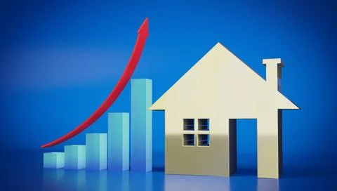 House shape and growth chart with an arrow - 3d illustration Stock Illustration