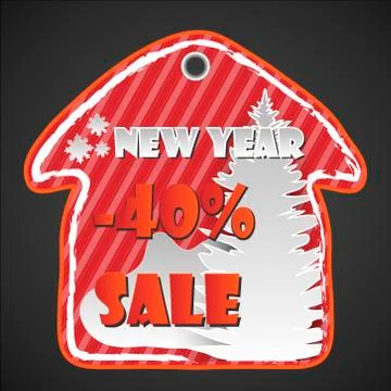 House shape Red New Year, christmas sale paper tag Stock Illustration