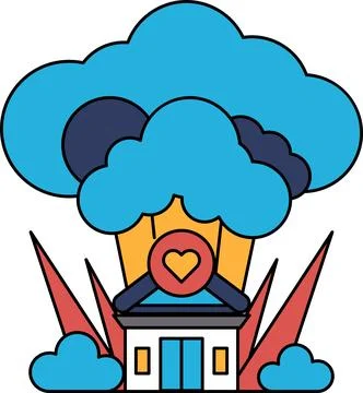 A house is shown with a cloud of smoke coming out of it Stock Illustration