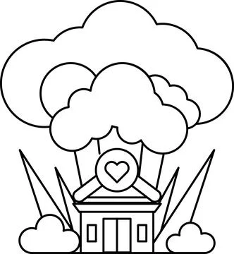 A house is shown with a cloud of smoke coming out of it Stock Illustration