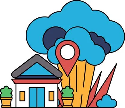 A house is shown with a large cloud in the background Stock Illustration