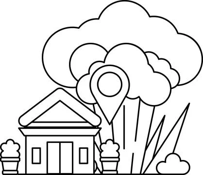 A house is shown with a large cloud in the background Stock Illustration