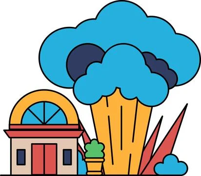 A house is shown next to a cloud of smoke Stock Illustration