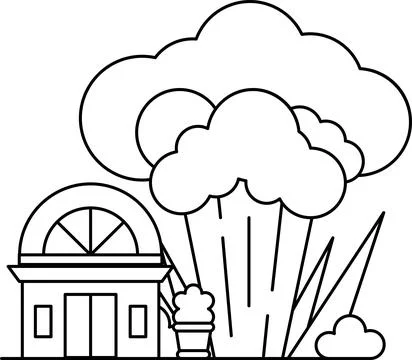 A house is shown next to a cloud of smoke Stock Illustration