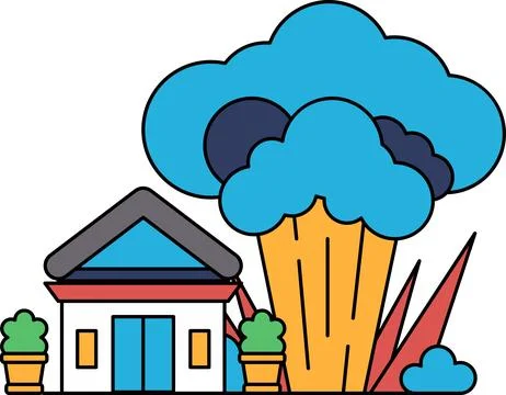 A house is shown next to a large cloud of smoke Stock Illustration