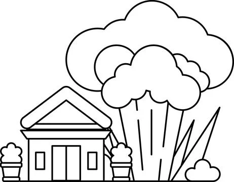 A house is shown next to a large cloud of smoke Stock Illustration