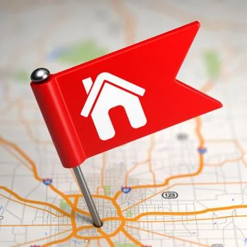 House Sign - Small Flag on a Map Background. Stock Illustration