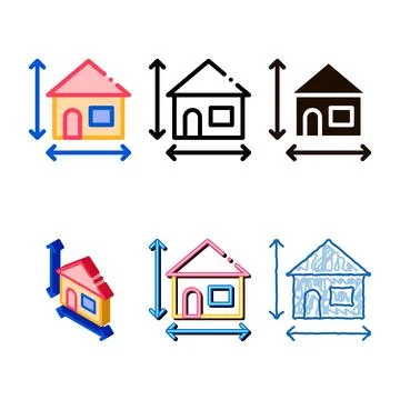 House size height and width vector thin set line icon Stock Illustration