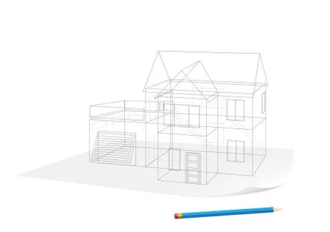 House sketch on paper Ilustración de archivo