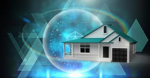 House with sky interface glowing 스톡 일러스트