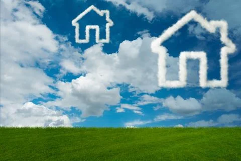 House in the sky made of clouds - 3d rendering Stockillustratie