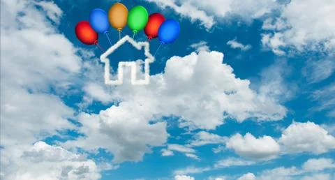 House in the sky made of clouds - 3d rendering Ilustración de archivo