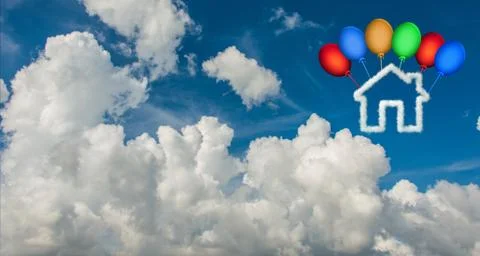 House in the sky made of clouds - 3d rendering Ilustración de archivo
