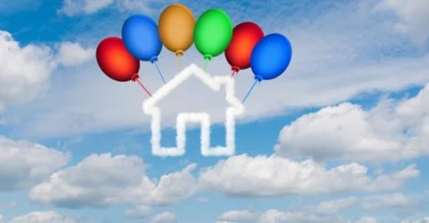 House in the sky made of clouds - 3d rendering Ilustración de archivo