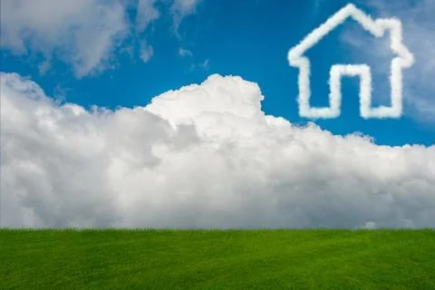 House in the sky made of clouds - 3d rendering Stock Illustration