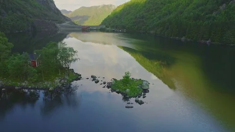 House on a small island in Idsefjorden, Norway Stock Footage