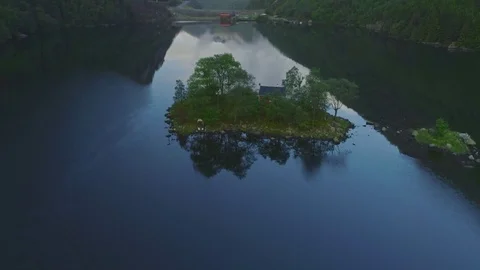 House on a small island in Idsefjorden, Norway Stock Footage