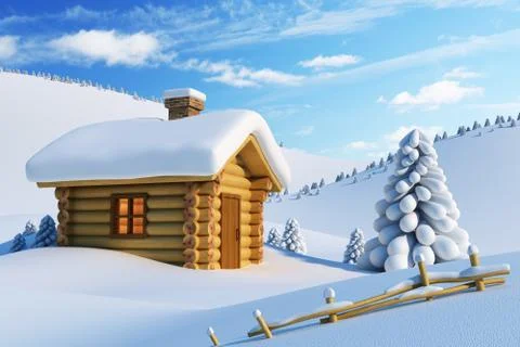 House in snow mountain Stock Illustration