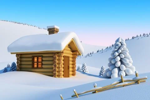 House in snow mountain Stock Illustration