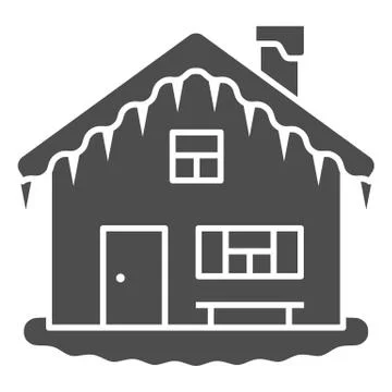 House in snow solid icon, New Year concept, Small winter house sign on white イラスト素材