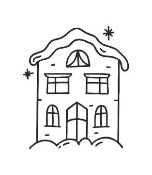 House in the snow vector Illustration Doodle isolated on white Background Stock Illustration