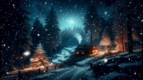 House in the snowy forest. Snow forest. Looped snow. Stock Footage 262017903