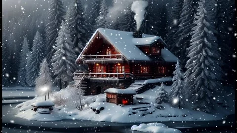 House in the snowy forest. Snow forest. Looped snow. Stock Footage 262017992