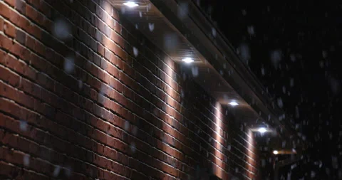 House soffit lights during heavy night snow Vídeo Stock 231275570
