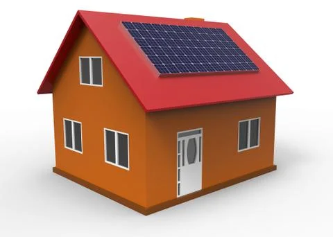 House with solar panel, 3d rendering Stock Illustration