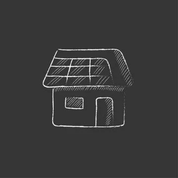 House with solar panel. Drawn in chalk icon Ilustración de archivo