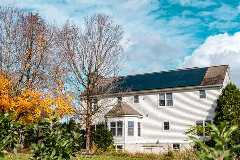 House with solar panel Stock Photos