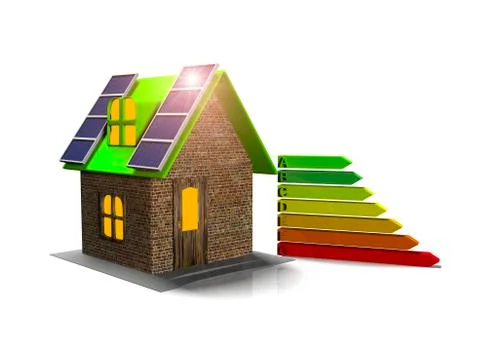 House with solar panels, 3d render Ilustración de archivo