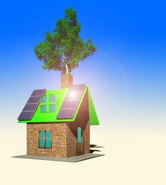 House with solar panels, 3d render Ilustración de archivo