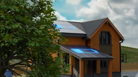 House with solar panels Stock Footage 302278544