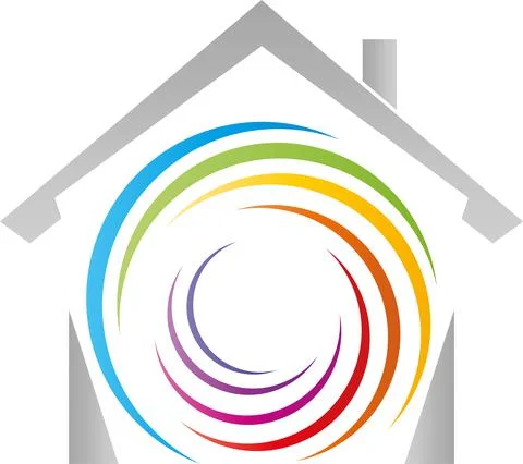 House, Spiral, Colored, Waves, Painter, Logo Stock Illustration