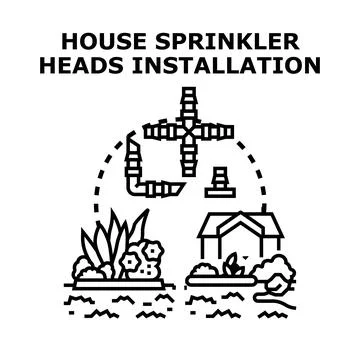 House sprinkler heads installation process concept Stockillustratie