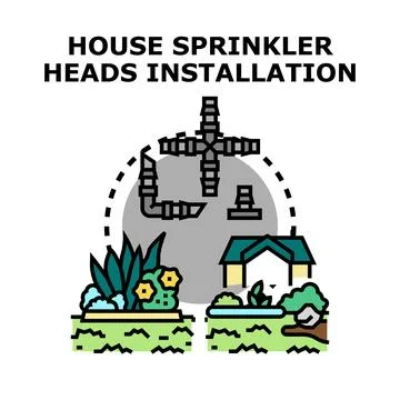 House sprinkler heads installation process concept Stockillustratie