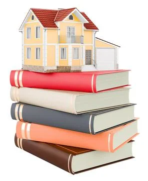 House with stack of books, 3D rendering Stock Illustration
