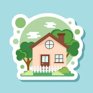 House sticker icon in flat style. Home vector illustration on isolated back.. Stock Illustration