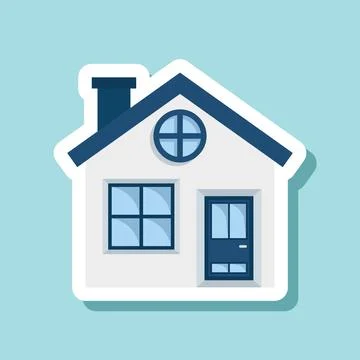 House sticker icon in flat style. Home vector illustration on isolated back.. Stock Illustration