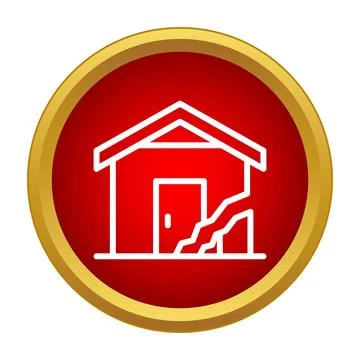 House structure cracking from earthquake icon on red circle Illustrazione stock