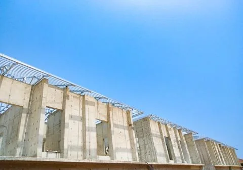 House structure under construction two storey townhouse afternoon sky backg.. 写真素材
