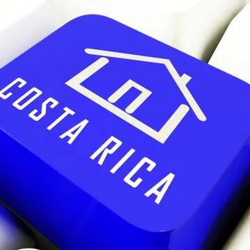 House Symbol Computer Key In Blue Showing Real Estate Or Rentals Stock Illustration