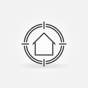 House in Target linear vector concept icon or logo Stock Illustration
